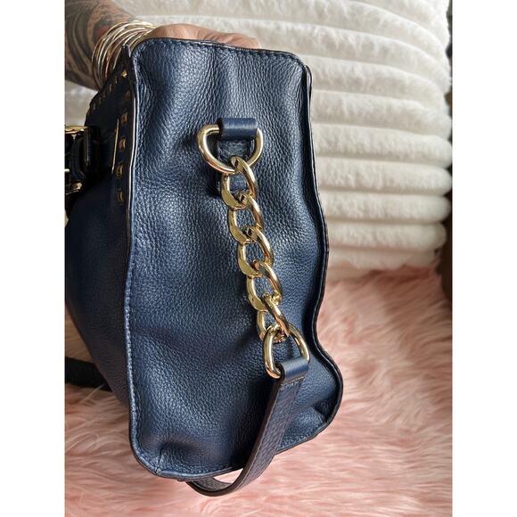 Michael Kors Navy Blue & Gold Studded Crossbody Satchel - Picture 4 of 9